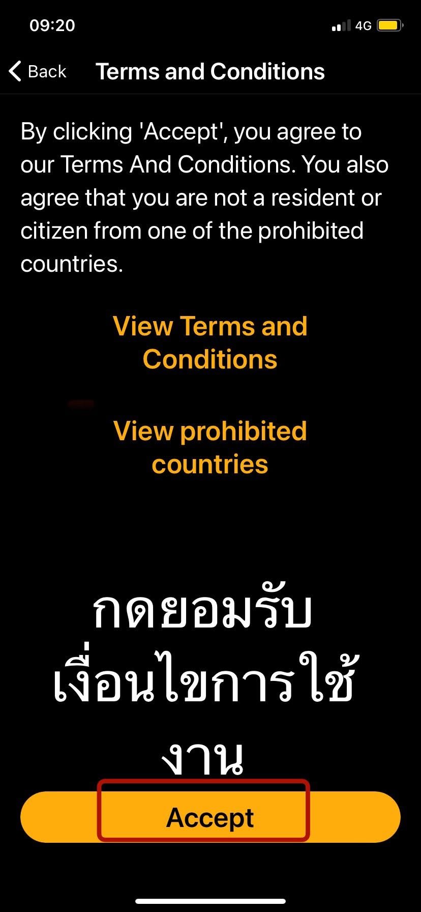 หน้าข้อกำหนดและเงื่อนไขก่อนกดยอมรับ