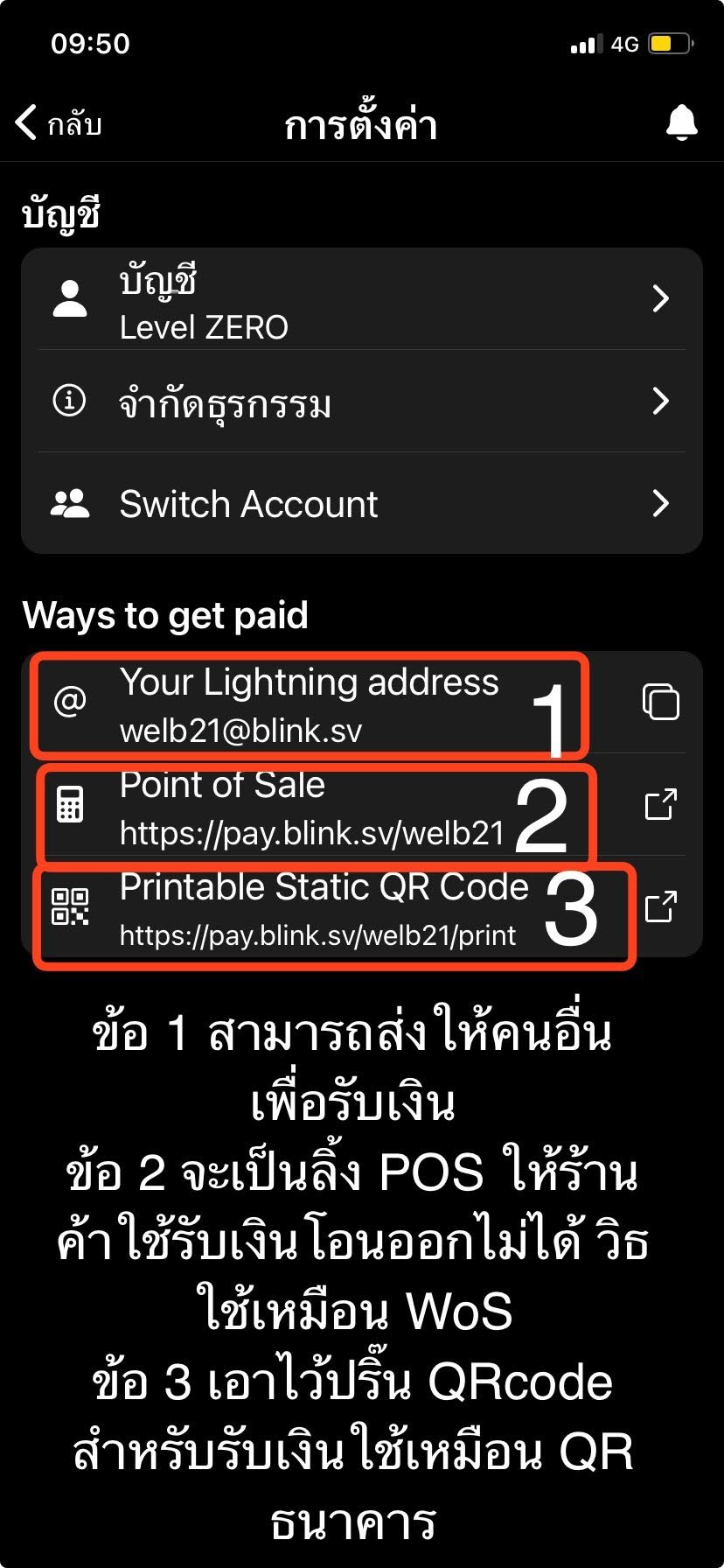 สรุปทางรับเงิน: Lightning address, POS URL และ printable QR
