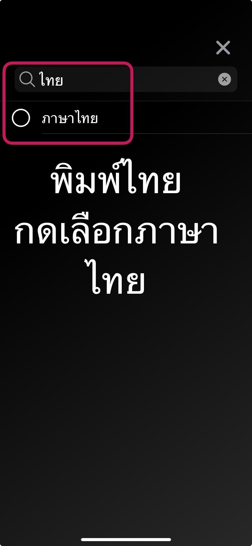 ค้นหาและเลือกภาษาไทย